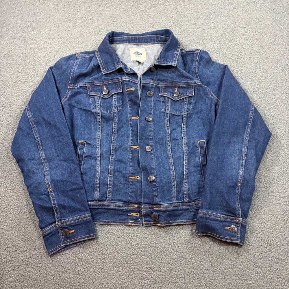 Old Navy Denim Jacket Womens L Blue Authentic Dark Trucker Stretch 714108-00